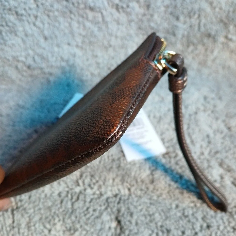 NWT Coach Corner Zip Signature C Wristlet Metallic Brown Copper